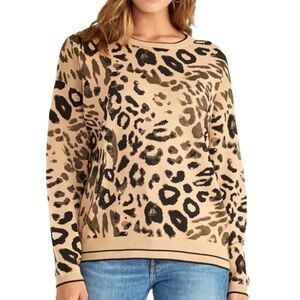 RACHEL Rachel Roy Leopard Print Crewneck Sweater